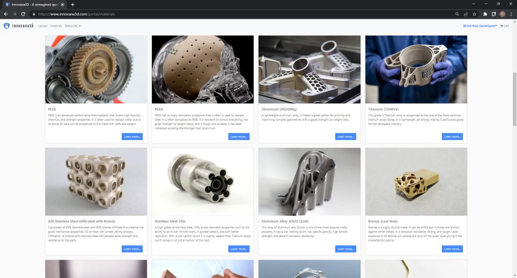Innovana3D Additive Manufacturing Material Database